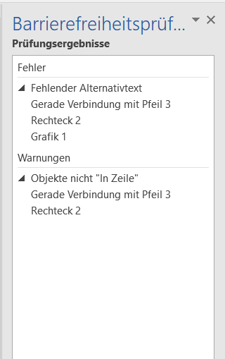 Dialogfeld Barrierfreiheitsprüfung Ergebnisse
