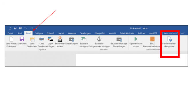 Button Barrierfreiheitsüberprüfung im Word