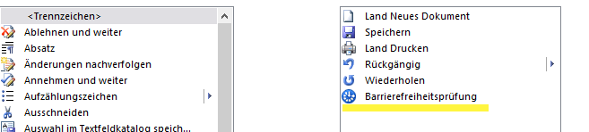 Button Barrierfreiheitsüberprüfung im Word