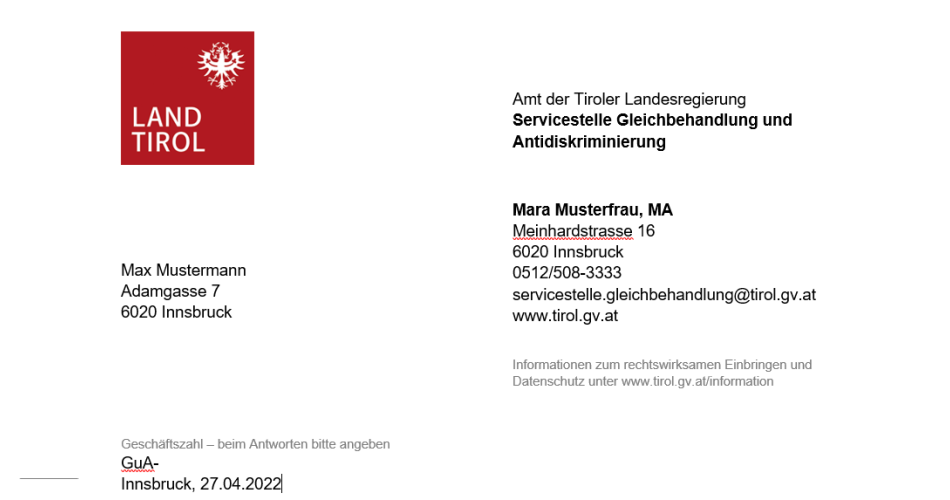 Briefkopf Land Tirol